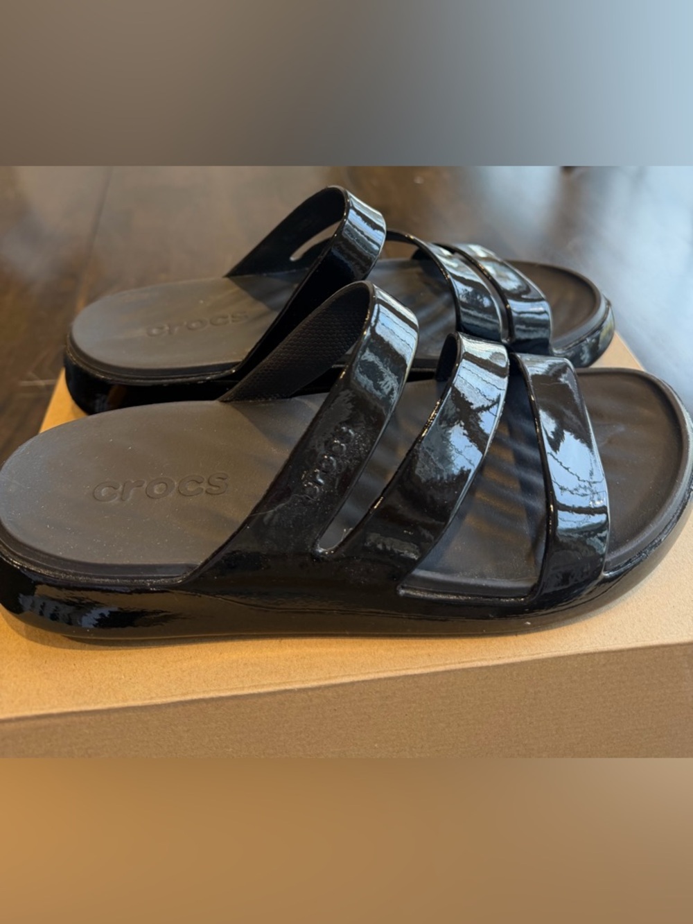Crocs Getaway Black Patent Strappy Sandals - Picture 3 of 5